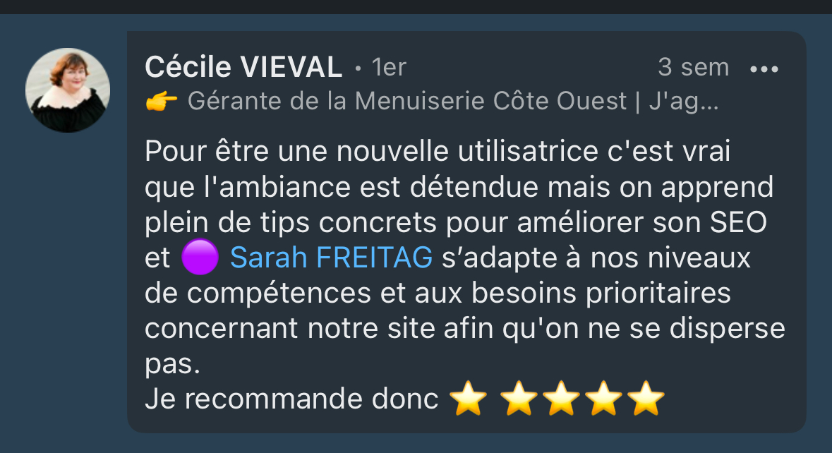 témoignage de Cécile membre de ZenSEO